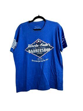 Uncle Sams Old Fashioned Barbershop Blue T-Shirt Large By Grunt Style 100% Cotto